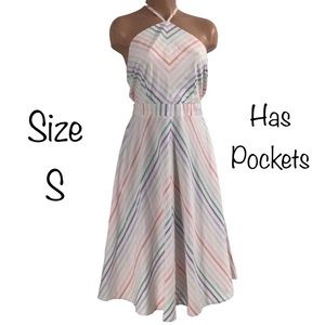 New York and Company Pastel Rainbow Stripe Halter Dress Size S